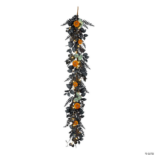 1 Piece(s): National Tree Company 20" Artificial Halloween Garland with Pumpkins, 30 Warm White LED Lights, Battery Operated | USA Decoration®