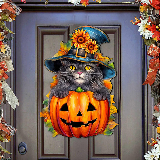 1 Piece(s): Black Cat Pumpkin Holiday Door Decor by G. DeBrekht | USA Decoration®
