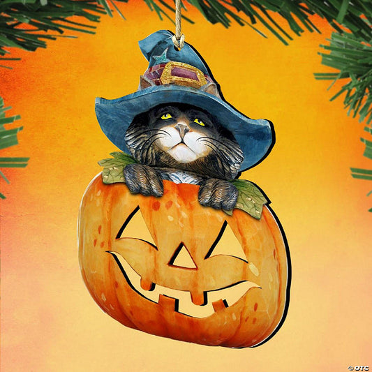 1 Count: Halloween Cat Pumpkin Wooden Ornament Fall by G. DeBrekht - Thanksgiving Halloween Decor | USA Decoration®