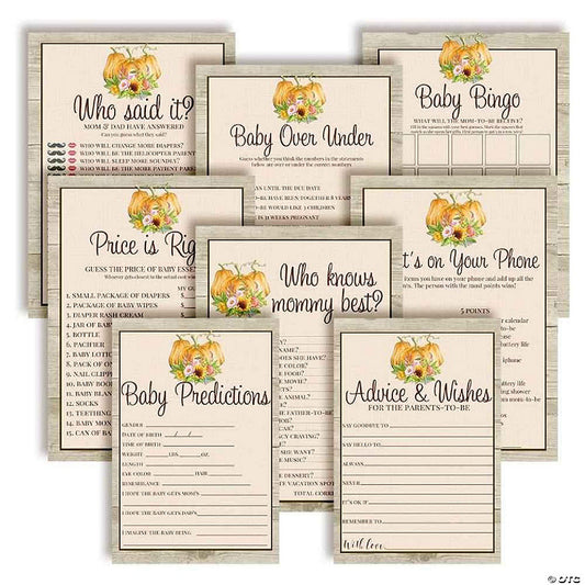 80 Piece(s): AmandaCreation Sunflower Peony Pumpkin Fall Girl Baby Shower Games 80pc. | USA Decoration®