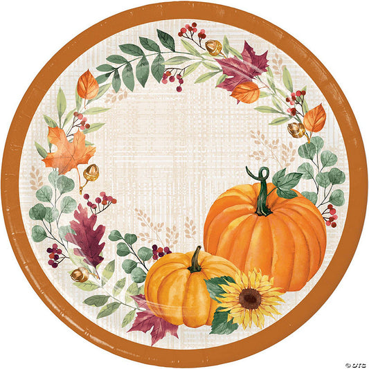 24 Piece(s): Creative Converting Harvest Wishes Thanksgiving Pumpkin Paper Dinner Plates, 24 ct | USA Decoration®