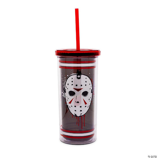 Friday The 13th Jason Mask Carnival Cup With Lid and Straw Holds 20 Ounces | USA Decoration®