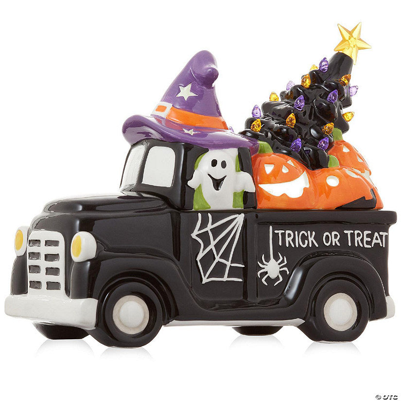 1 Piece(s): Casafield Pre-Lit Ceramic Halloween Truck with Pumpkin Hand-Painted Tabletop Decor | USA Decoration®