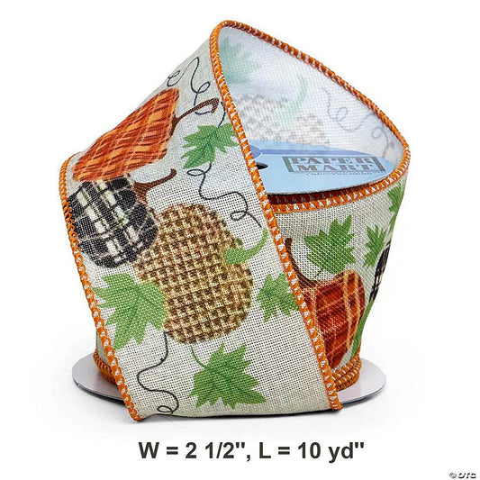 1 Piece(s): 2.5 x 10 Playful Pumpkin Pattern on Wired Ribbon for Crafts | USA Decoration®