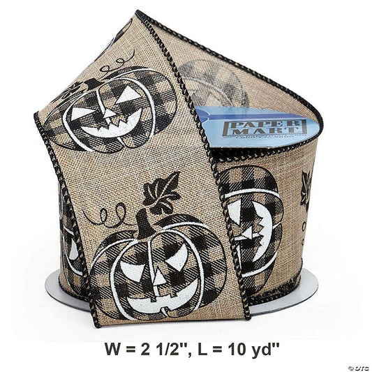 1 Piece(s): 2.5 x 10 Cheerful Pumpkin Pattern on Wired Ribbon for Crafts | USA Decoration®