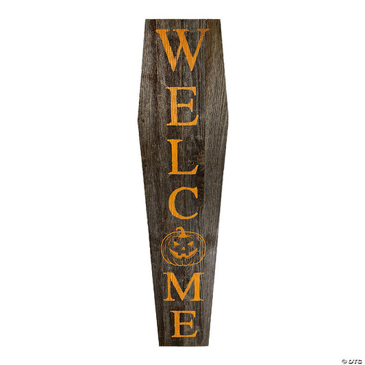 Rustic Farmhouse 4ft Reclaimed Wood Standing Halloween Coffin Welcome Sign | USA Decoration®