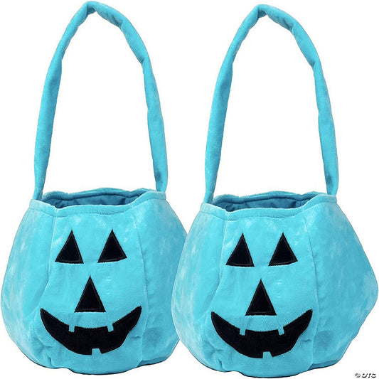 1 Count: Halloween Teal Pumpkin Reusable Fabric Trick or Treat Tote (2pk)- Collapsible Canvas Soft Candy Bag 8" x 8" Kids Light Blue Allergy-Friendly Awareness Jack O La | USA Decoration®