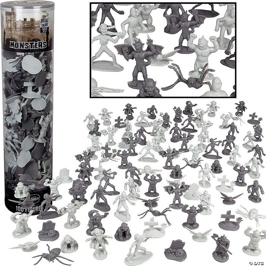 Monster Mini Action Figure Playset- 100 Horror Toy Miniatures w 13 Unique Sculpts - Dracula, Frankenstein, Giant Spiders and More- XL 1/32nd Scale Halloween Cha | USA Decoration®