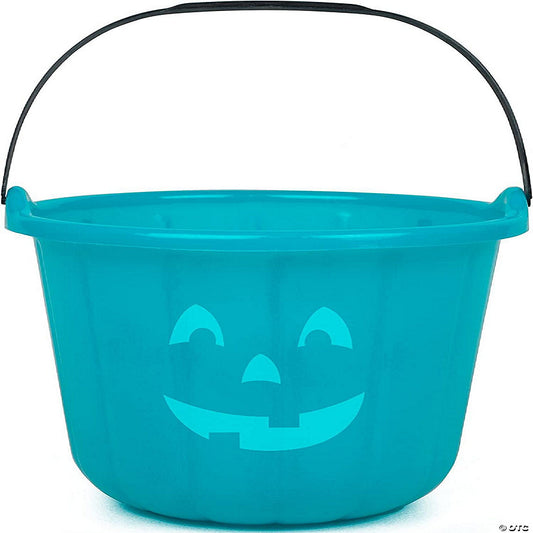 1 Count: SCS Direct Teal Pumpkin Halloween Candy Treat Bucket 8.5in - Jack O Lantern Trick or Treat Storage Pail Basket | USA Decoration®