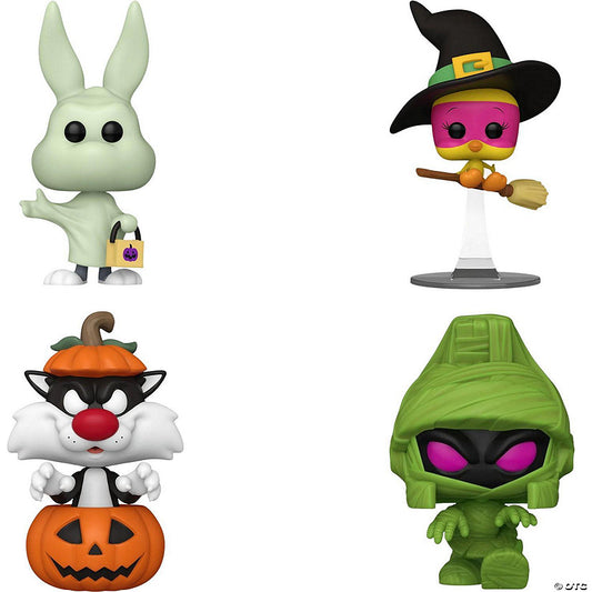 1 Piece(s): Funko Pop! 4 Pack Looney Tunes Halloween: Bugs Bunny (Ghost) #1673, Tweety (Witch) #1676, Sylvester (Pumpkin) #1675, Marvin the Martian (Mummy) #1674 | USA Decoration®