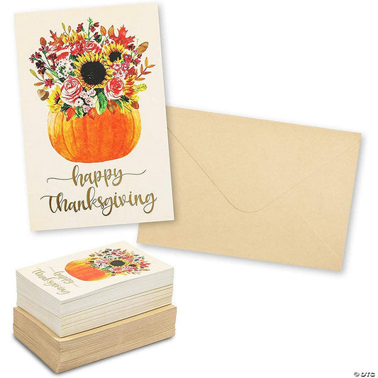 60 Piece(s): 60 Pack Happy Thanksgiving Greeting Cards with Envelopes, Fall Pumpkin Design (4 x 6 In) | USA Decoration®