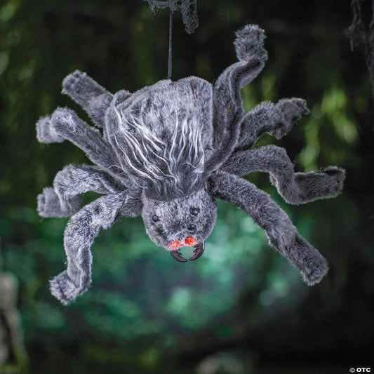 15 3/4" Animated Fuzzy Gray Spider Halloween Decoration | USA Decoration®