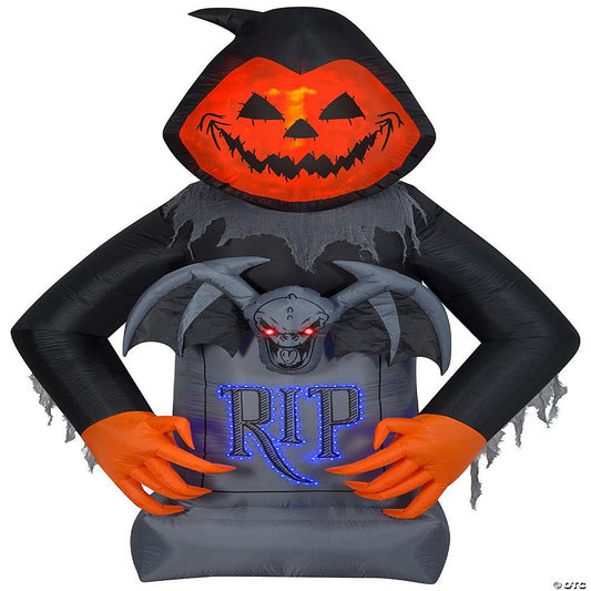 Gemmy LightShow Airblown Inflatable Pumpkin Reaper with Fire Ice Technology and Micro LED Lights 8.5 ft Tall | USA Decoration®