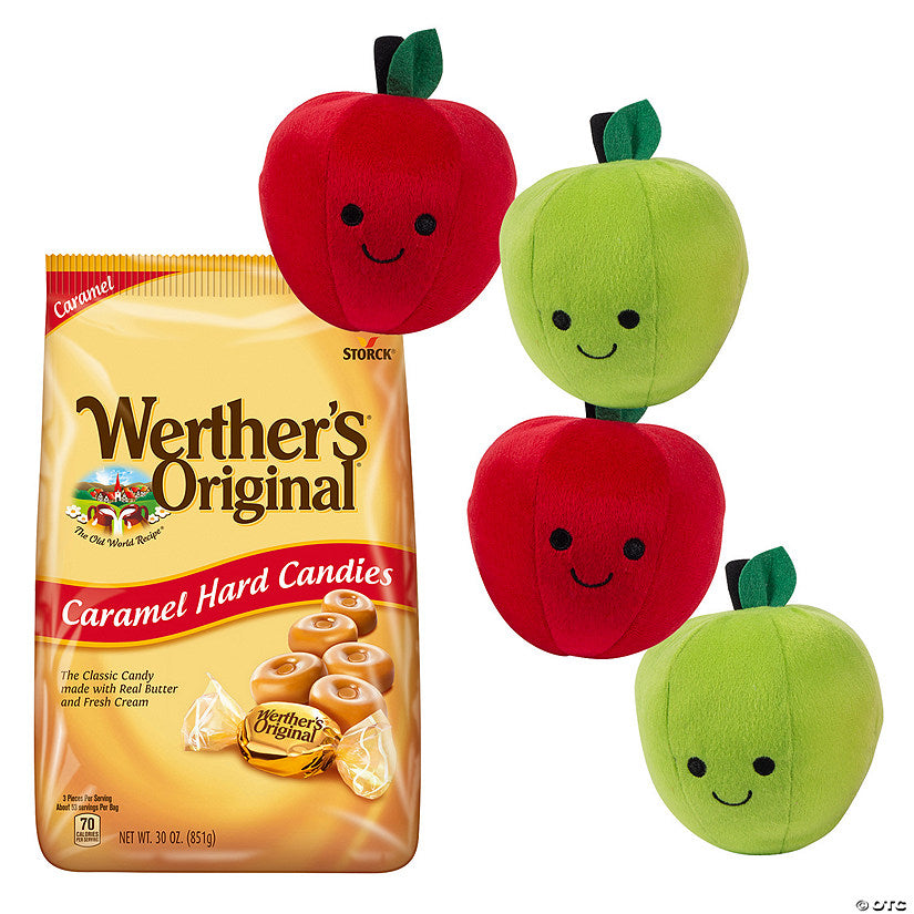 18 Piece(s): 5 1/2" Red & Green Smiling Plush Apple & Caramel Candy Kit - 18 Pc. | USA Decoration®