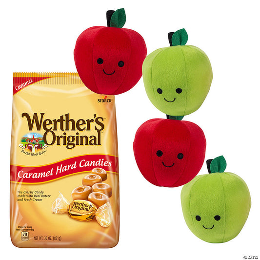 18 Piece(s): 5 1/2" Red & Green Smiling Plush Apple & Caramel Candy Kit - 18 Pc. | USA Decoration®