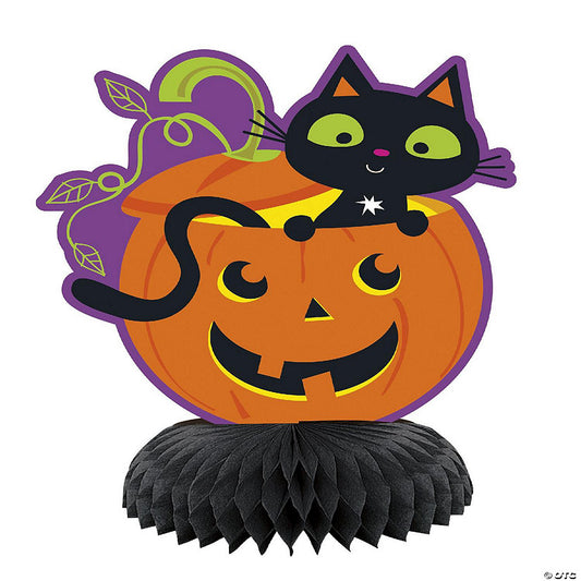 3 Count: Halloween Cat & Pumpkin Mini Honeycomb Decorations 6" - 3ct | USA Decoration®