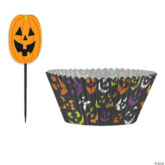 24 Count: Halloween Pumpkin Faces Cupcake Kit - 24pc | USA Decoration®