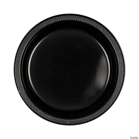 10" Bulk 50 Ct. Black Round Disposable Plastic Dinner Plates | USA Decoration®