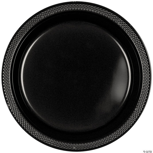 10" Black Round Disposable Plastic Dinner Plates - 20 Ct. | USA Decoration®