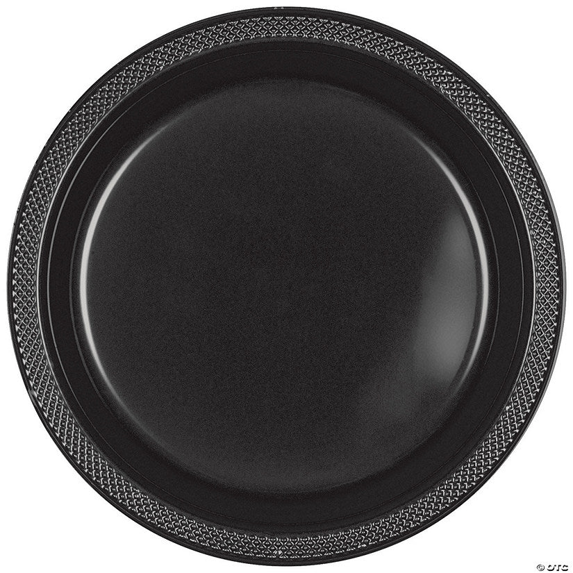 7" Bulk 50 Ct. Black Disposable Round Plastic Dessert Plates | USA Decoration®