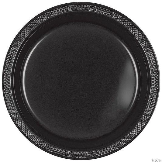 7" Bulk 50 Ct. Black Disposable Round Plastic Dessert Plates | USA Decoration®