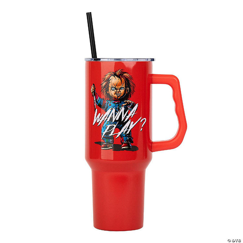 Child's Play Chucky "Wanna Play?" Red Stainless Steel Tumbler Holds 40 Ounces | USA Decoration®