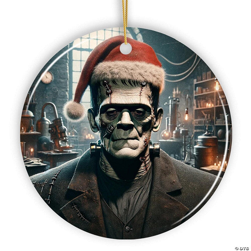 Grotesque Frankenstein with Santa Hat Ornament, Spooky Holiday Gift for Horror Fans, OrnamentallyYou | USA Decoration®