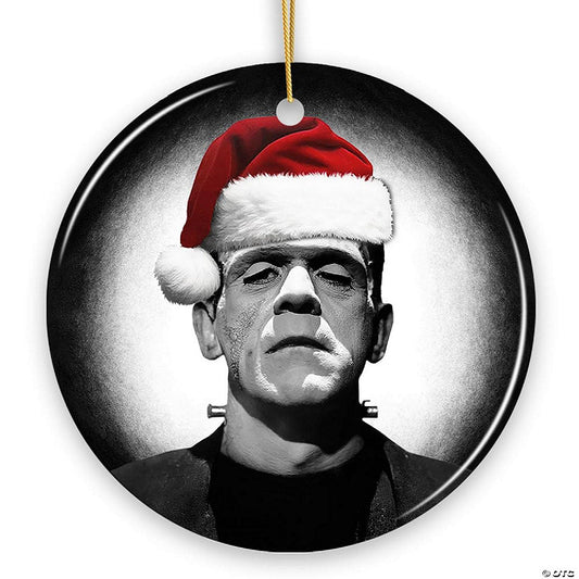 Retro Frankenstein with Santa Hat Ceramic Ornament, Creepy Holiday Gift And Decor, OrnamentallyYou | USA Decoration®