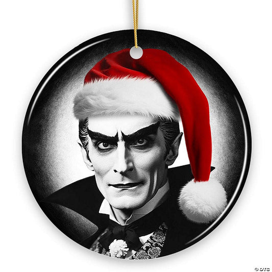 Vintage Dracula with a Santa Hat Ceramic Ornament, Horror Themed Christmas Decor for Halloween Tree, OrnamentallyYou | USA Decoration®