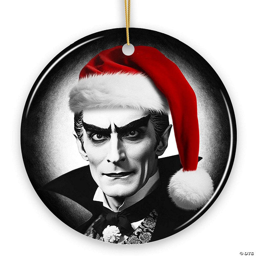 Vintage Dracula with a Santa Hat Ceramic Ornament, Horror Themed Christmas Decor for Halloween Tree, OrnamentallyYou | USA Decoration®