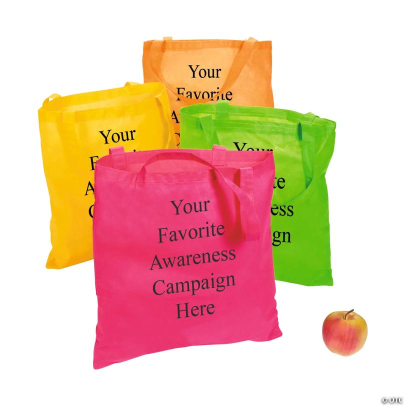 14 1/2" x 15 1/2" Personalized Large Neon Nonwoven Tote Bags - 48 Pc.