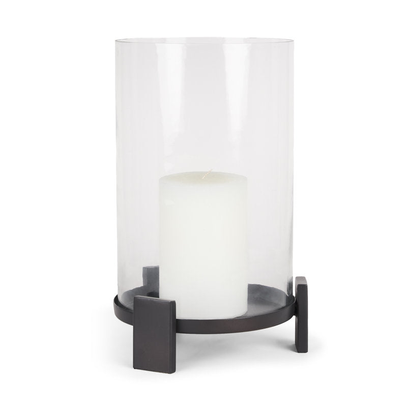 14" Black Metal Abstract Tabletop Hurricane Candle Holder
