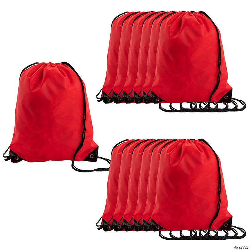 12 3/4" x 15 1/2" Large Red Nylon Drawstring Bags - 12 Pc. | USA Decoration®