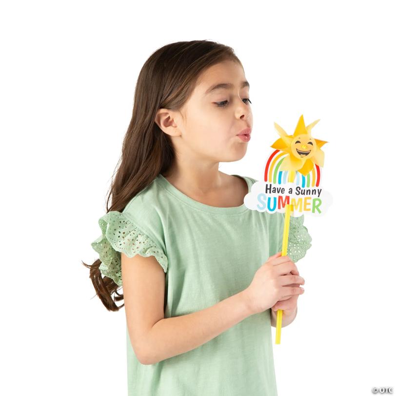 14" End of Year Sun Plastic Pinwheels with Handout Card for 36