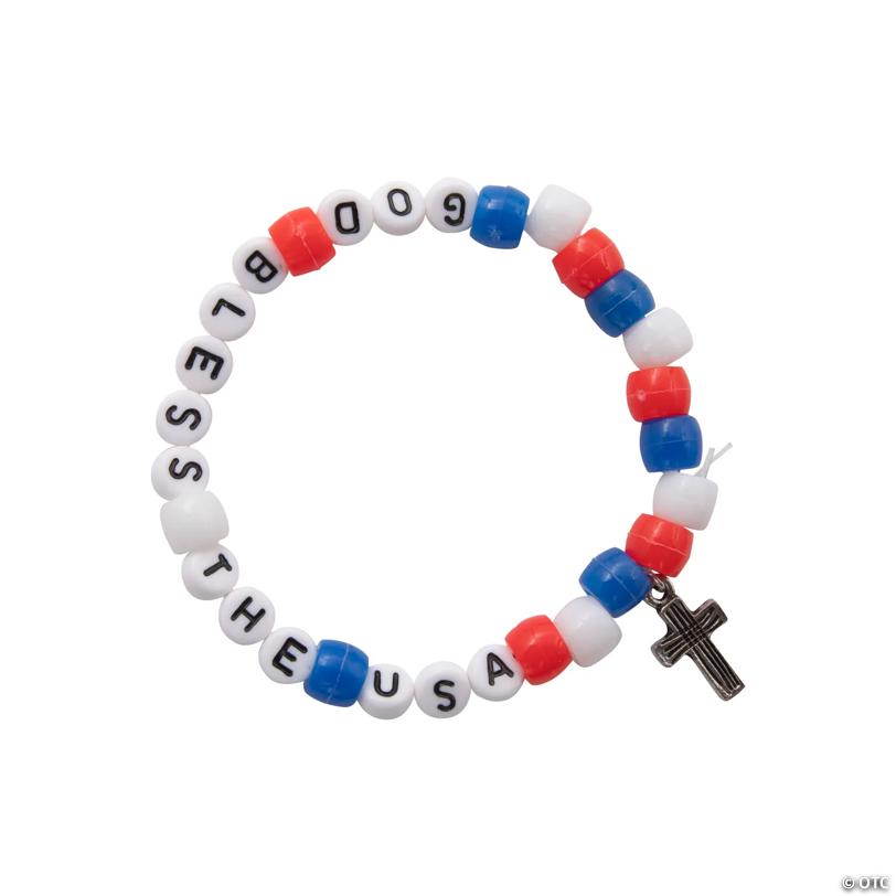 14" Religious Patriotic Beaded Bracelet Craft Kit – Makes 12