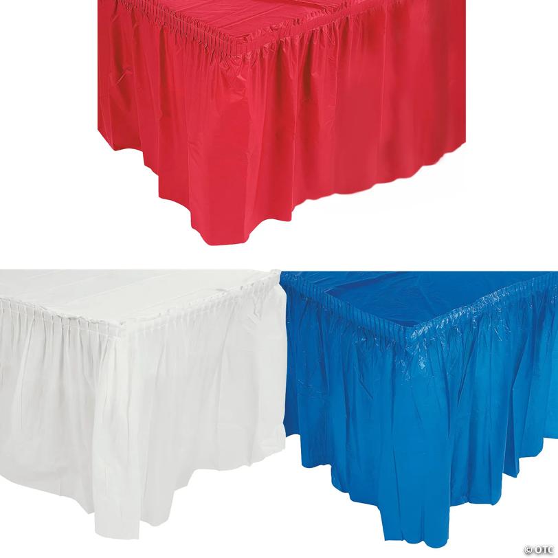14 ft. Patriotic Red, White & Blue Pleated Disposable Plastic Table Skirts Kit - 12 Pc.