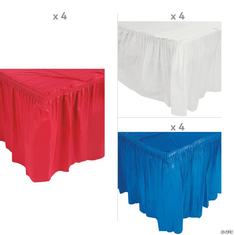14 ft. Patriotic Red, White & Blue Pleated Disposable Plastic Table Skirts Kit - 12 Pc.
