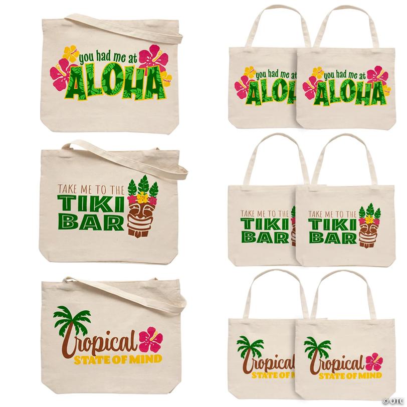 14" x 13" Medium Luau Summer Fun Canvas Tote Bags - 6 Pc.