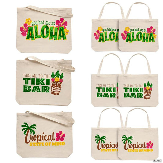 14" x 13" Medium Luau Summer Fun Canvas Tote Bags - 6 Pc.