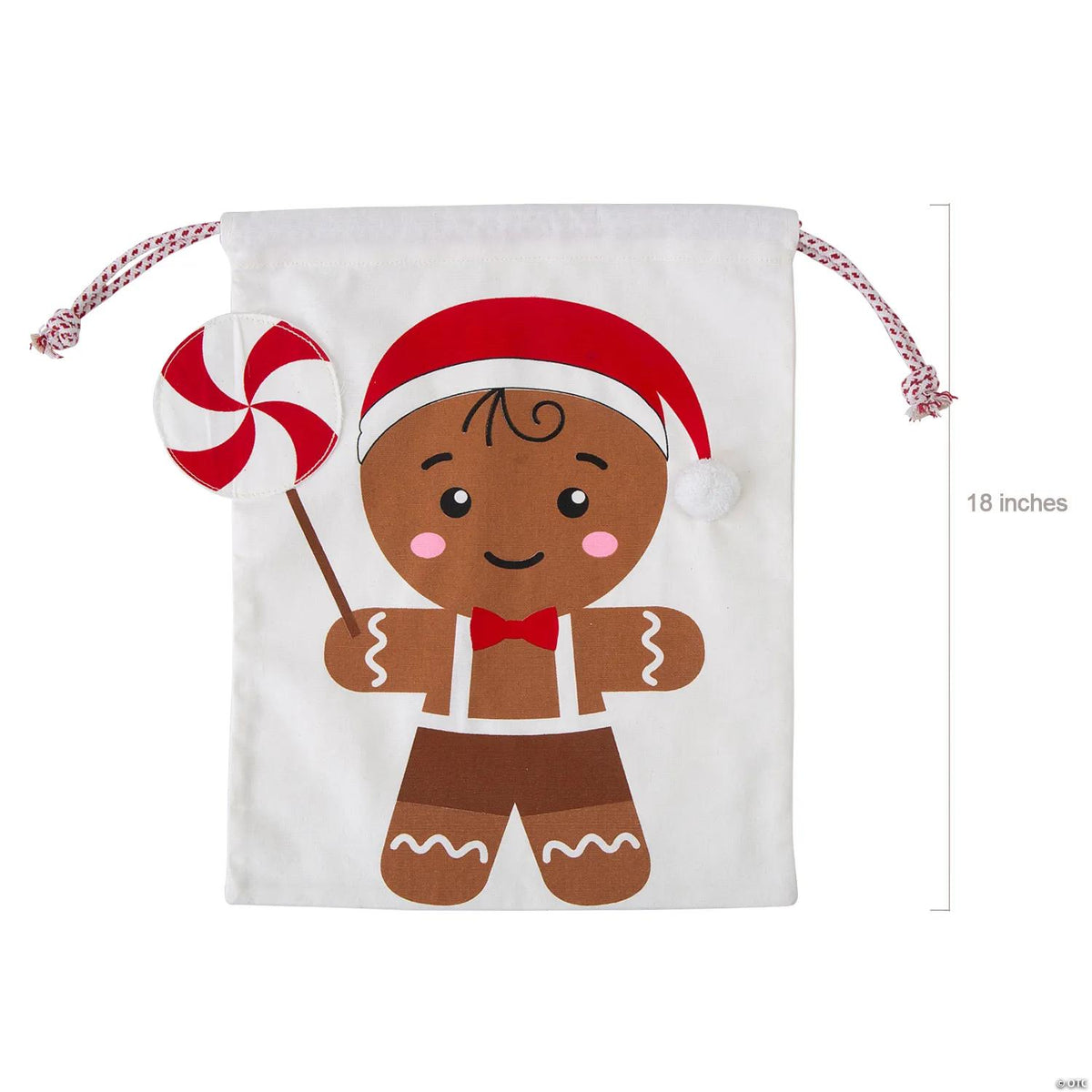 14" x 18" Medium Gingerbread Canvas Drawstring Bag with Felt Candy & Pom-Pom