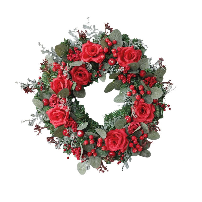 15.7" Christmas wreath with red berries and roses