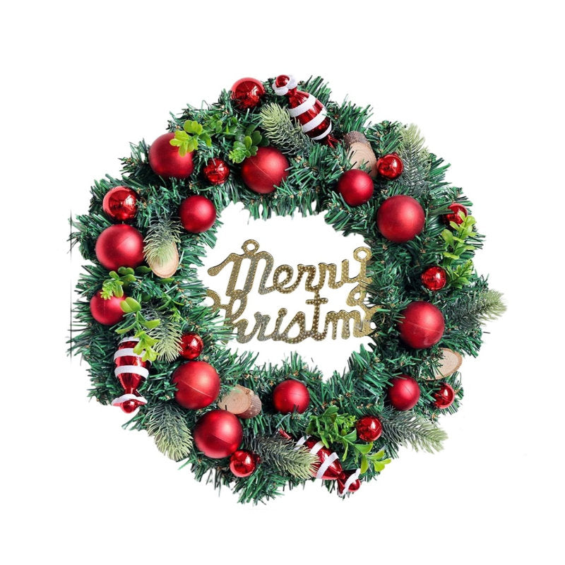 15.7" glittered Christmas wreath with ornaments and a Merry Christmas sign