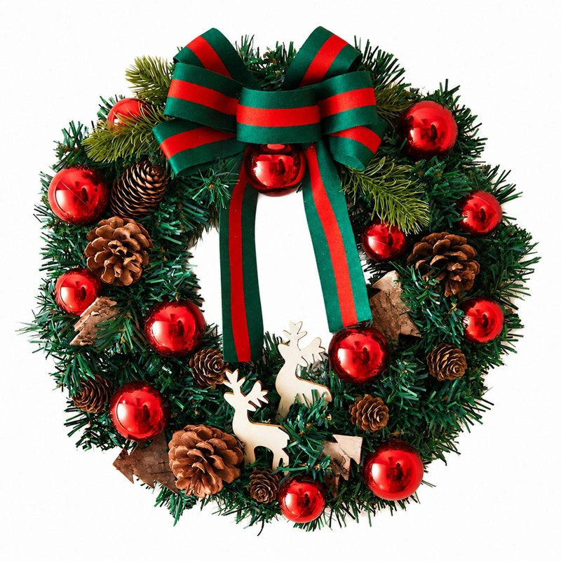 15.7" reindeer Christmas wreath with pinecones and a bow