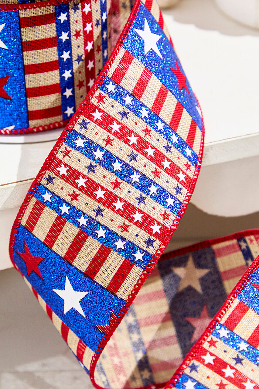 2.5" x 10 Yards Star Stripe Ribbon- Dark Canvas