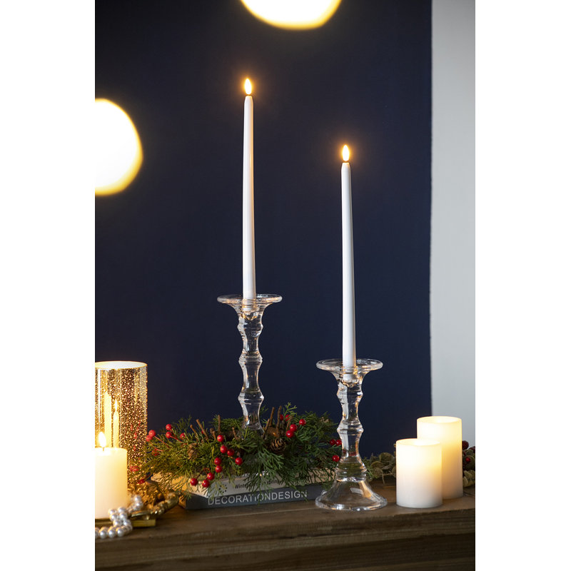 15"H LED Taper Candles with Remote Timer - Set of 12 - White
