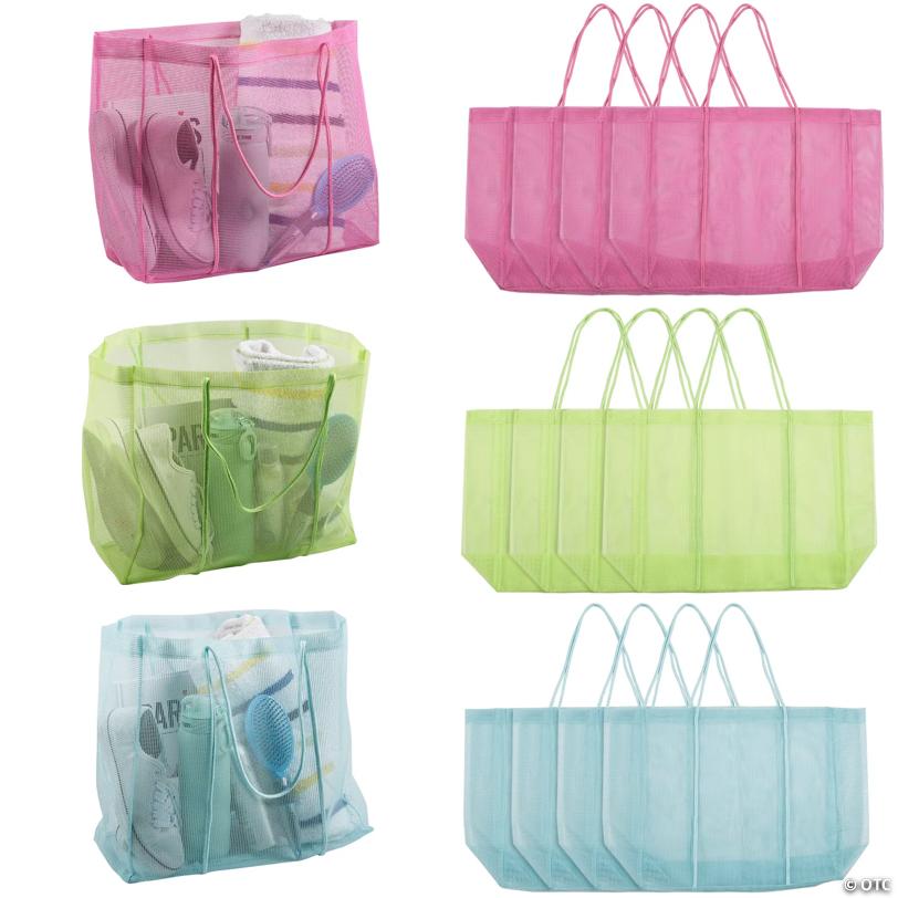 15 3/4" x 14" Green, Purple & Blue Mesh Tote Bags Assortment - 12 Pc.