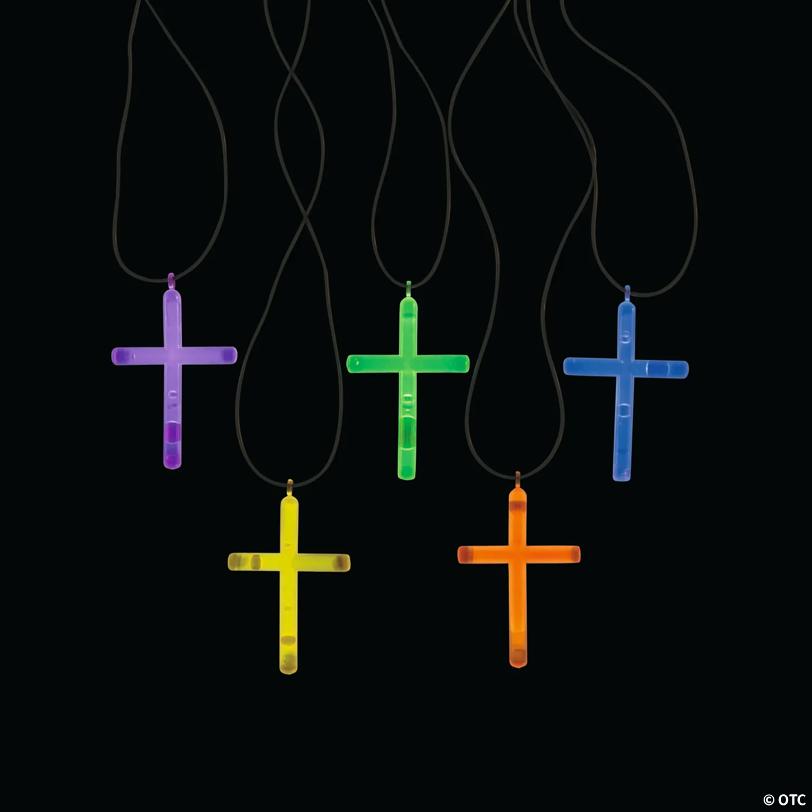 15" Bulk 50 Pc. Necklaces with 2" Cross Glow Stick Charm