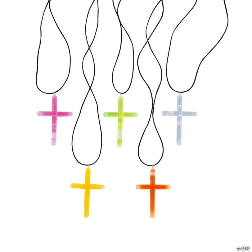 15" Bulk 50 Pc. Necklaces with 2" Cross Glow Stick Charm