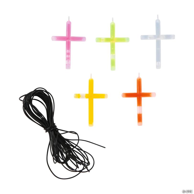 15" Bulk 50 Pc. Necklaces with 2" Cross Glow Stick Charm