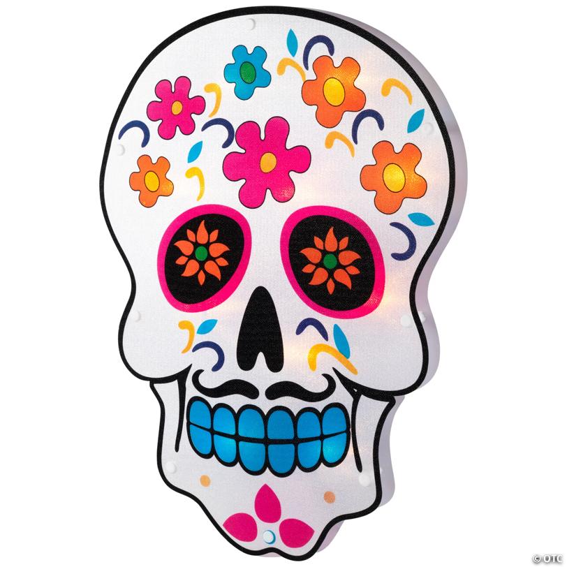 15" Lighted Day of the Dead Sugar Skull Halloween Window Silhouette Decor